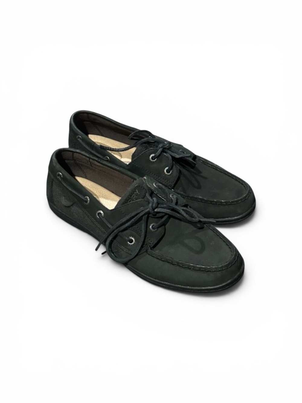 Sperry Black Leather Lace-Up Boat Sneakers - Picture 5 of 9